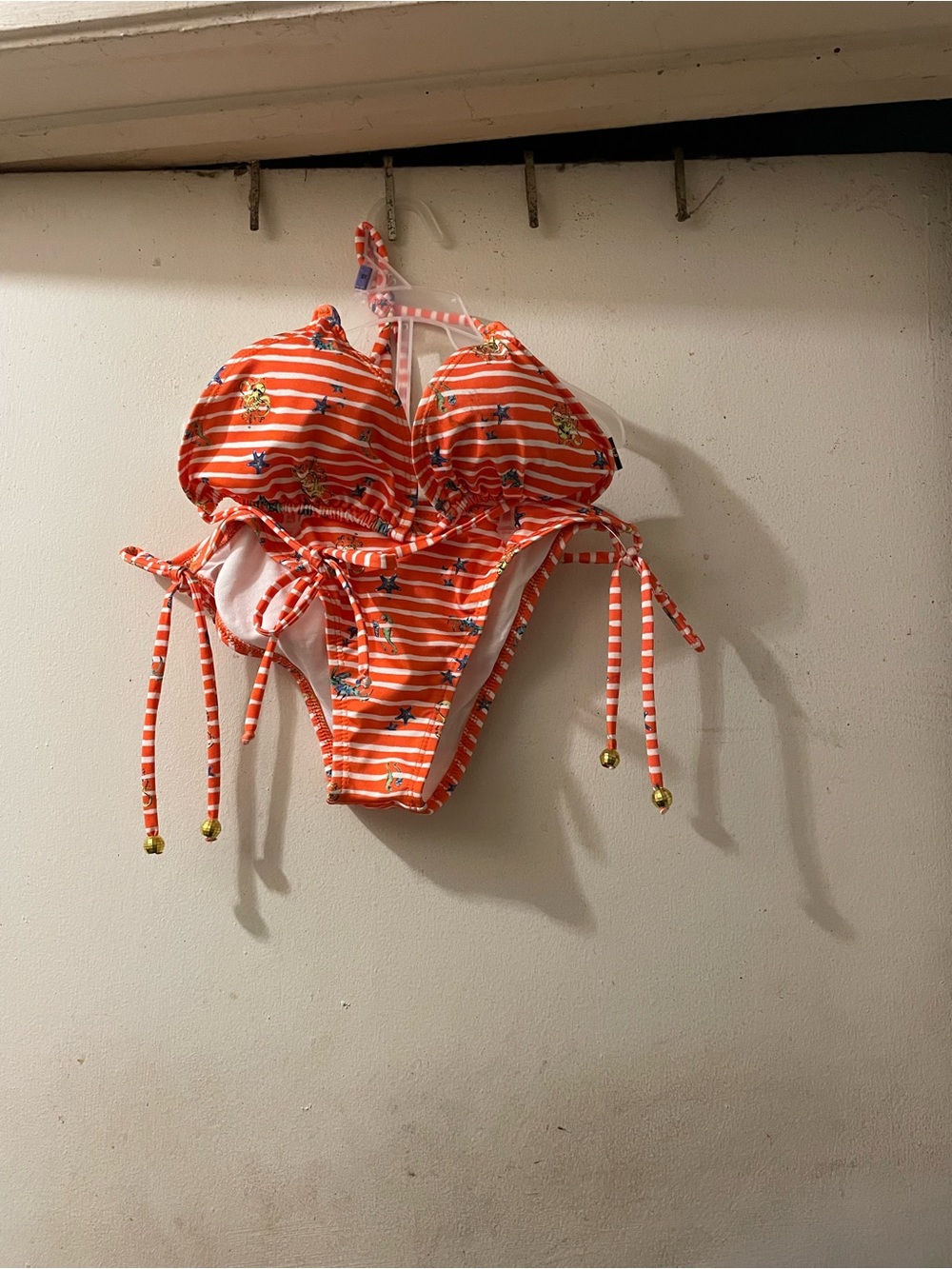 Orange Striped Bikini Set Crab Starfish Print Size L